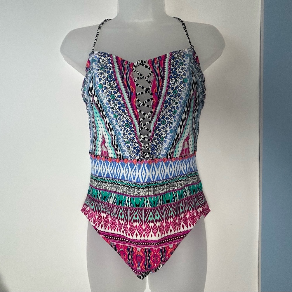 Reaction Kenneth Cole Multicolor Paisley Stripes 1PC Swimsuit Large